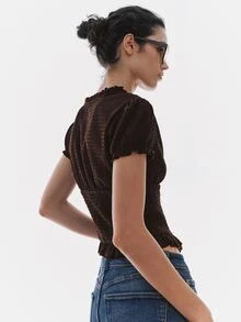 MOTF PREMIUM ATASAN PAS BADAN DENGAN IKATAN LEHER GAYA PRANCIS DAN PINGGANG BERKERUT - Coklat - View 7