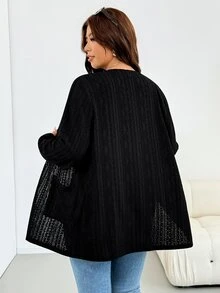 Shapeblank Chaqueta de manga larga de unicolor simple y casual de talla grande, otoño rodeo - Negro - Ver 3