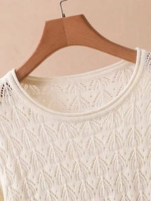 Elaquor Plus Size Women's Hollow Design Ruffle Hem Long Sleeve Pullover Sweater Autumn Formal Casual Confirmation Evening Black White Elegant - Apricot - View 6