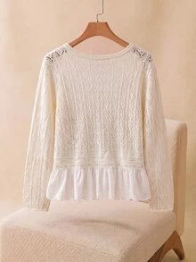 Elaquor Plus Size Women's Hollow Design Ruffle Hem Long Sleeve Pullover Sweater Autumn Formal Casual Confirmation Evening Black White Elegant - Apricot - View 3