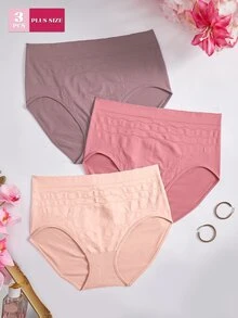 SHEIN 3件組大尺碼女款無縫素色休閒日常三角內褲 - 彩色 - 查看 3