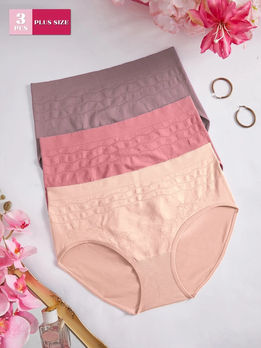 SHEIN 3件組大尺碼女款無縫素色休閒日常三角內褲 - 彩色 - 查看 1