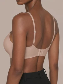 SHEIN حمالة صدر نسائية بلون موحد مريحة بتصميم بسيط ناعم أنيق بدون درزات للارتداء اليومي بيج صيفي - لون مشمشي - مشاهدة 2