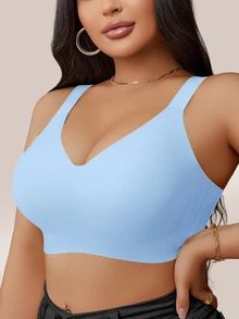 SHEIN Plus Size Women's Seamless Jelly Strip Soft Support Wireless Push-Up Bra With Molded Cups - Medium Wash - View 7