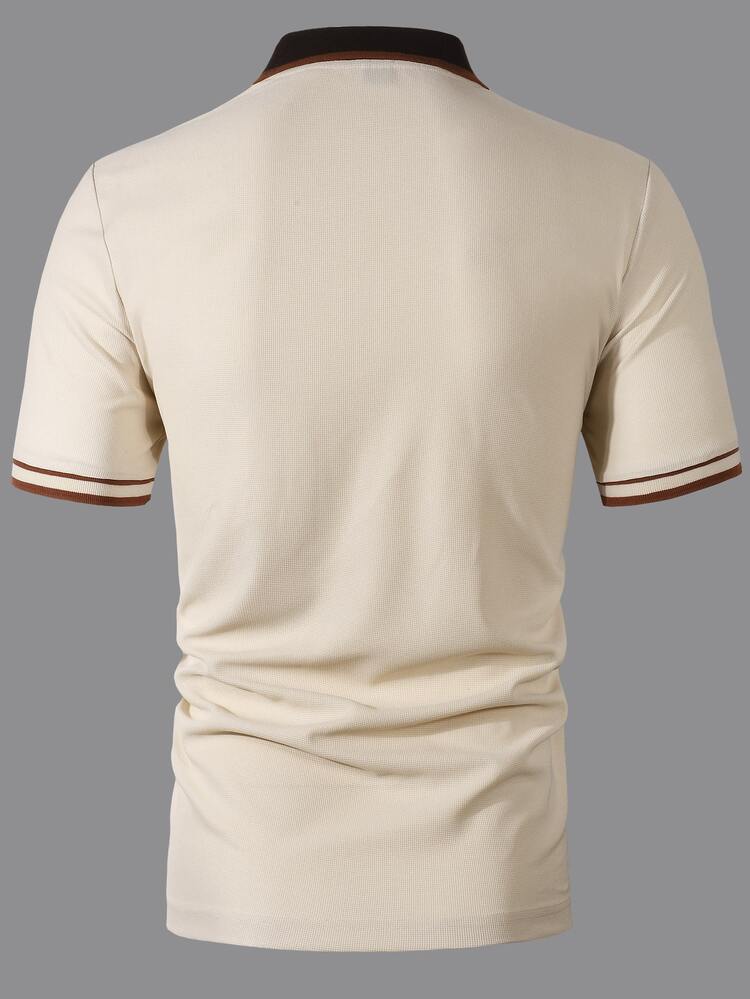 Manfinity Mode Men's Knight Pattern Contrast Color Casual Commute Short Sleeve Polo Shirt - Apricot - View 2