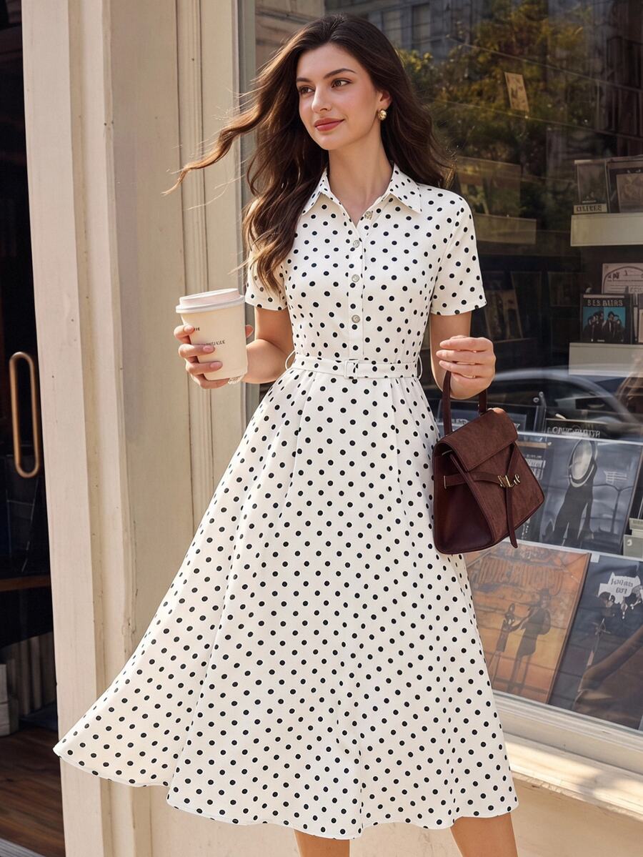 Vintamour Vintage French 70s Elegant Women's White And Black Polka Dot ...