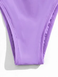Swim Vcay 女款夏季海灘純色掛脖綁帶性感比基尼三角褲兩件式泳衣套裝 - 紫色 - 查看 8