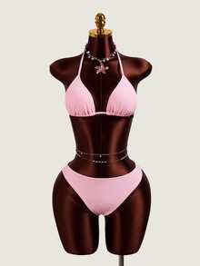 Vaytide New 4pcs Women's Swimwear Set, Printed Pink Bikini - Pink - View 6