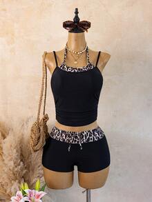 Bellisia Women's Beach Music Festival Spring Summer Leopard Print Spaghetti Strap Fashion Camisole Bikini Set - Multicolor - View 1