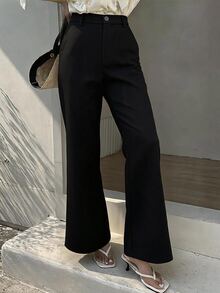 Joudiya 女款黑色直筒長褲，優雅休閒商務風，適合夏季通勤、婚禮、工作與辦公 - 黑色 - 查看 4