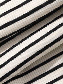 FRIFUL Women's Wavy Ruffle Trim Striped Loose Colorblock Short Sleeve T-Shirt, Summer Casual Top - Black and White - View 5