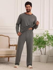 DAZY Spring/Autumn Black & Gray Striped T-Shirt With Men's Loungewear Set - Multicolor - View 3
