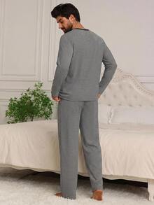 DAZY Spring/Autumn Black & Gray Striped T-Shirt With Men's Loungewear Set - Multicolor - View 2