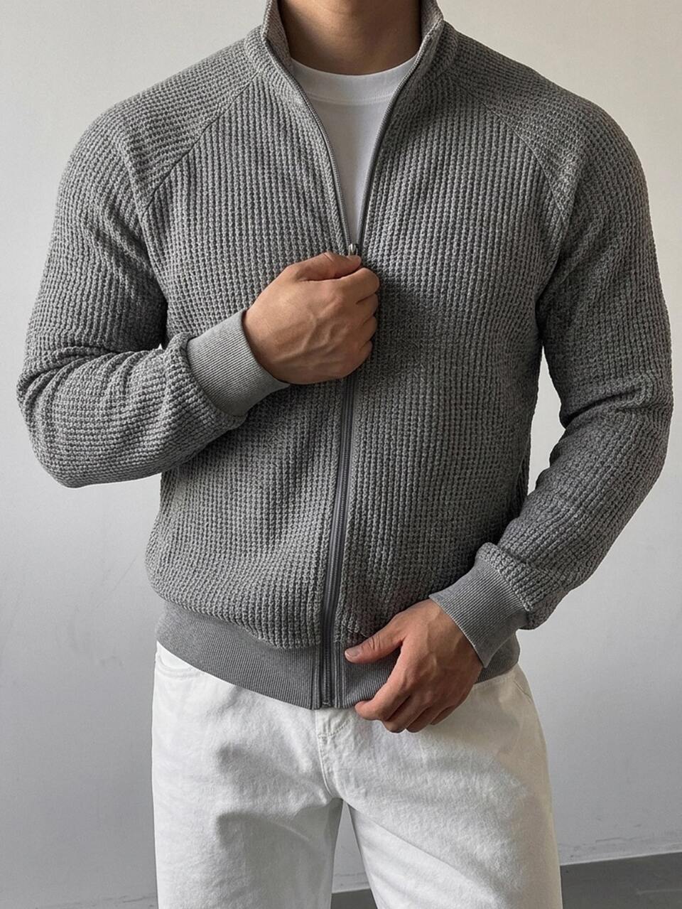 Spring/Autumn Grey Loose Knit Fabric Raglan Sleeve Men's Commuter Jacket