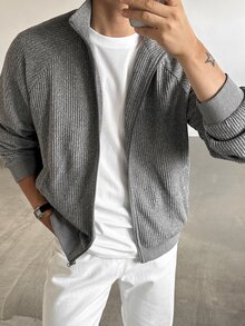 DAZY Spring/Autumn Grey Loose Knit Fabric Raglan Sleeve Men's Commuter Jacket - Multicolor - View 5