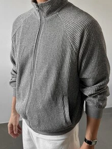 DAZY Spring/Autumn Grey Loose Knit Fabric Raglan Sleeve Men's Commuter Jacket - Multicolor - View 7