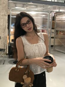DAZY 女款荷葉邊飾休閒無袖韓風度假襯衫 - 白色 - 查看 5