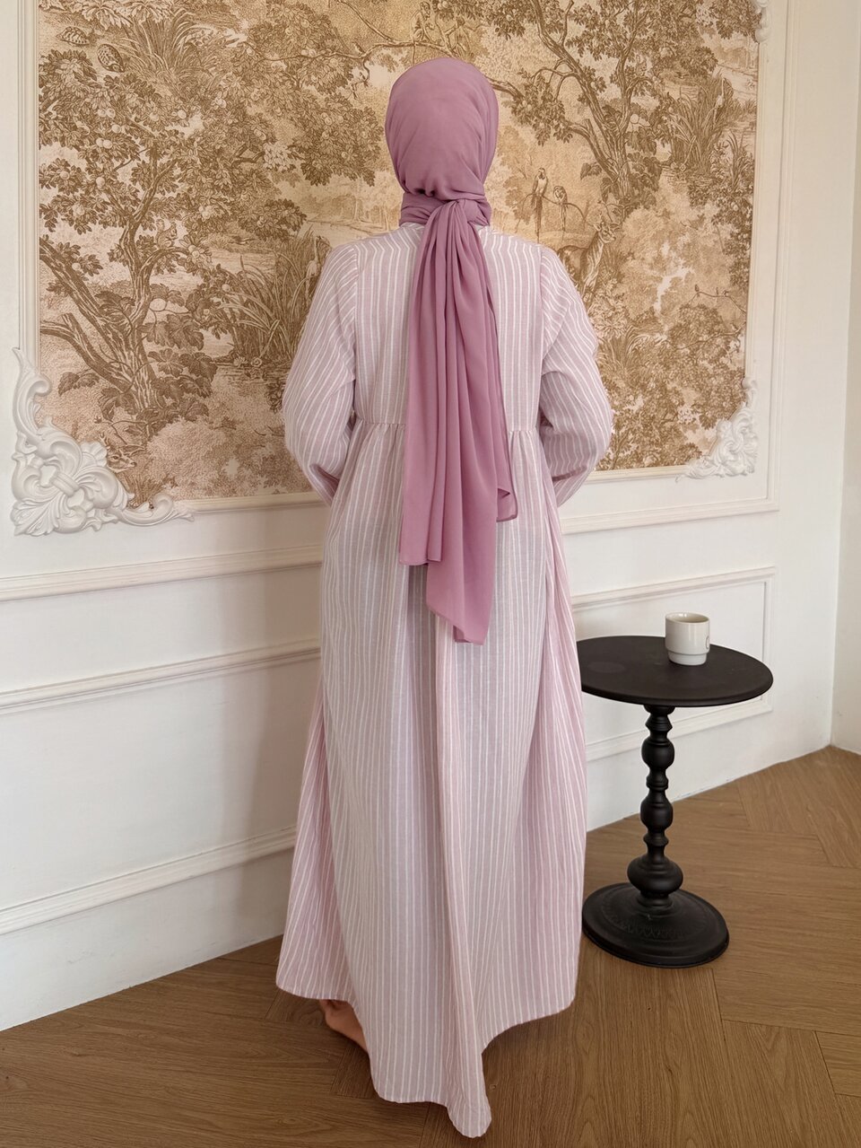 Women's Striped Print Nightgown With Headscarf