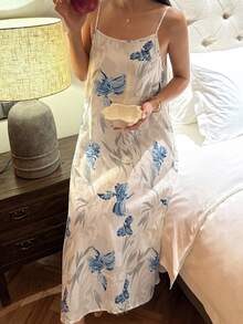 DAZY Floral Print Cami Sleep Dress - Navy Blue - View 5
