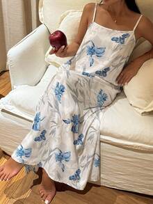 DAZY Floral Print Cami Sleep Dress - Navy Blue - View 3