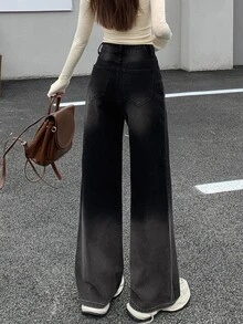 DAZY Women's Gradient Wide Leg Jeans School Cute Tops - Black - View 5