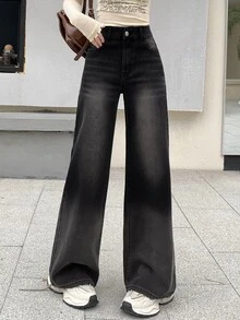 DAZY Women's Gradient Wide Leg Jeans School Cute Tops - Black - View 6