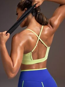 Powerista Women's Solid Color Casual Daily Sports Halter Neck Bra Yoga Fitness Outdoor Lifestyle Casual - Yellow - View 3