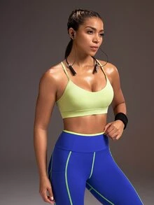 Powerista Women's Solid Color Casual Daily Sports Halter Neck Bra Yoga Fitness Outdoor Lifestyle Casual - Yellow - View 4
