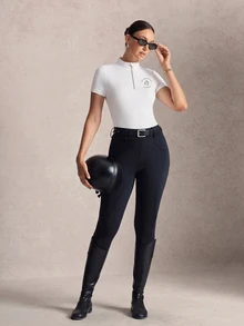 Activina Women's Letter Print Zipper Half-Placket Short Sleeve Equestrian Top - White - View 4
