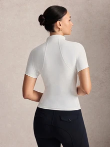 Activina Women's Letter Print Zipper Half-Placket Short Sleeve Equestrian Top - White - View 2