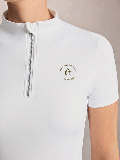 Activina Women's Letter Print Zipper Half-Placket Short Sleeve Equestrian Top