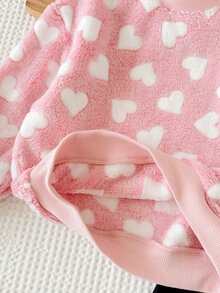 Emery Rose Kids 女童針織愛心圖案立領圓領長袖腰長款秋冬褲裝兩件套，適合居家日常穿著 - 彩色 - 查看 8