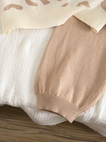SHEIN 女童豹紋針織圓領休閒毛衣與長褲秋季兩件套 - 彩色 - 查看 9