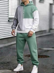 SHEIN 青少年男孩復古撞色寬鬆長袖連帽衫套裝，冬季，街頭風，返校季 - 彩色 - 查看 8