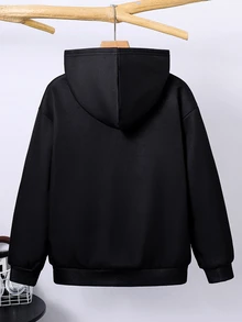 Kids Tween Boys Casual Streetwear Style Fluorescent Devil Print Hooded Sweatshirt, Perfect For The Back-To-School Season In Fall And Winter - Black - View 2