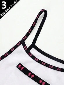 3 Random Sets Girls' Simple Cute Kawaii Basic Solid Color Letter Contrast Camisole Shorts Underwear Set Back-To-School Green White Pink Winter - Multicolor - View 3