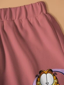 GARFIELD | SHEIN Young Girl Letter Cartoon Print Round Neck T-Shirt And Shorts Set - White - View 4