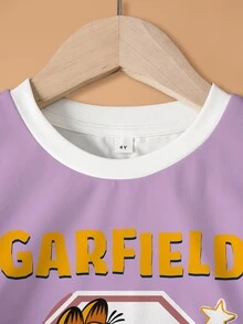 GARFIELD | SHEIN Young Girl Letter Cartoon Print Round Neck T-Shirt And Shorts Set - White - View 6