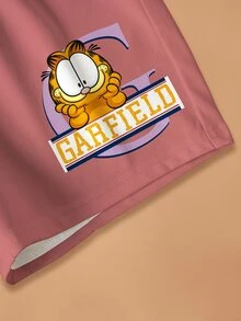 GARFIELD | SHEIN Young Girl Letter Cartoon Print Round Neck T-Shirt And Shorts Set - White - View 3