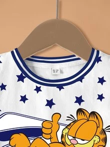 GARFIELD | SHEIN 少女卡通印花圓領短袖休閒T恤 - 白色 - 查看 3