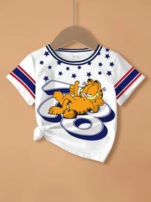 GARFIELD | SHEIN 少女卡通印花圓領短袖休閒T恤 - 白色 - 查看 7