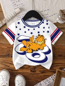 GARFIELD | SHEIN 少女卡通印花圓領短袖休閒T恤 - 白色 - 查看 8