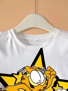 GARFIELD | SHEIN تي شيرت بأكمام قصيرة مطبوع عليه نجمة كرتونية للفتيات المراهقات - أبيض - مشاهدة 5