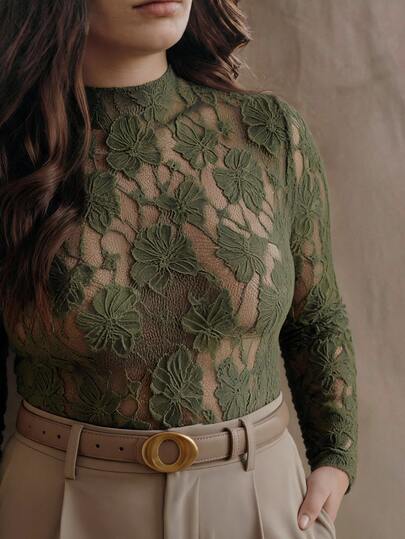 Anewsta Autumn/Winter Vintage Floral Lace Top Fall