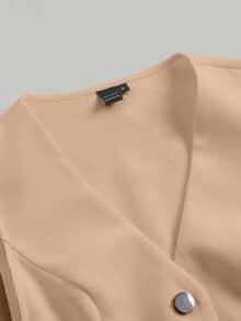 SHEIN MOD Solid Button Front Vest Blazer & Pleated Skirt In Fall/Winter - Apricot - View 6