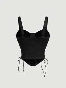 SHEIN MOD 女款復古黑色交叉細肩帶吊帶上衣，外穿、馬甲上衣、返校、秋季女款復古服飾、90年代秋季上衣、鄉村風上衣、修身上衣、單身派對、電音節慶、女款馬甲上衣、演唱會女裝 - 黑色 - 查看 2