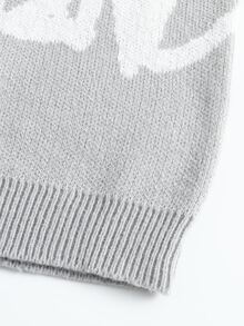 Claim Dot Men's Autumn/Winter Crew Neck Dropped Shoulder Long Sleeve Sweater English Letter Pattern Knitted Pullover Two-Tone Jacquard Loose Fit Grey Graphic - Grey - View 6