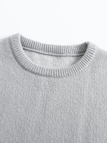 Claim Dot Men's Autumn/Winter Crew Neck Dropped Shoulder Long Sleeve Sweater English Letter Pattern Knitted Pullover Two-Tone Jacquard Loose Fit Grey Graphic - Grey - View 3