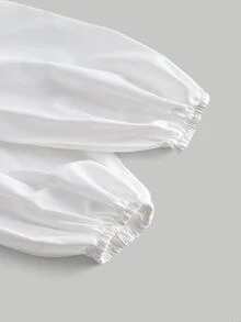 SHEIN MOD 女士棕白PU拼接系带灯笼袖衬衫 - 棕色 - 查看 4