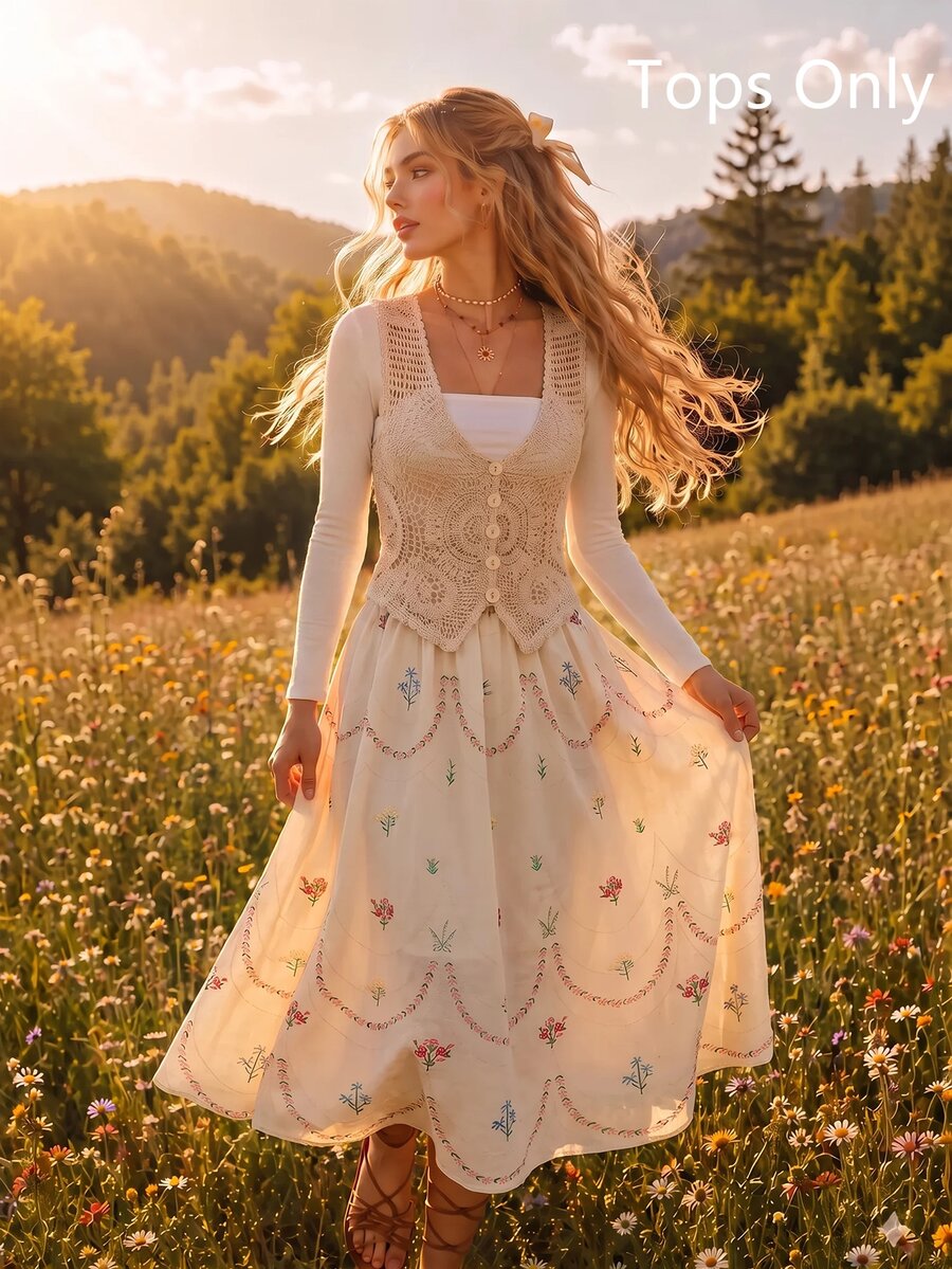 SHEIN MOD 女士纯色纽扣设计无袖轻薄开衫,适合度假、夏季、西部风格、乡村、海滩度假、狂欢节、外出等场合,也适合女性穿着。 - 杏色 - 查看 1
